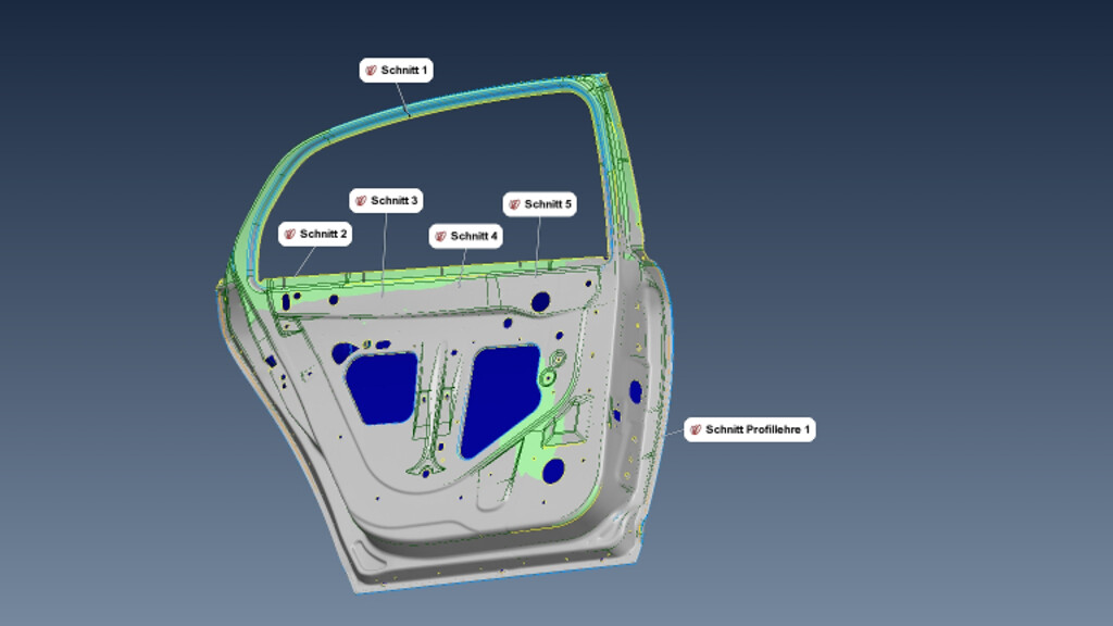 Schnitte werden für eine Vielzahl von Auswertungen verwendet. Messschieber, Profillehren oder Spalt und Bündigkeitsmessungen.